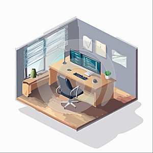 Isometric Programmers Workspace with Dual Monitors