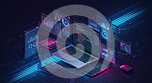 Isometric view of a modern software development setup