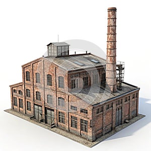 Isometric View of an Old Factory isolated on white background photo