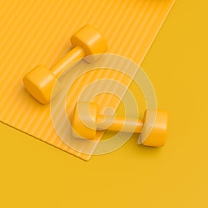 Isometric view of sport equipment like water battle, dumbbell and yoga mat