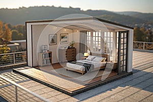 Isometric view of modern bedroom interior 3D rendering