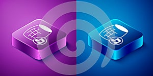 Isometric Voice assistant icon isolated on blue and purple background. Voice control user interface smart speaker