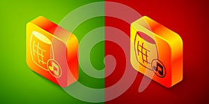Isometric Voice assistant icon isolated on green and red background. Voice control user interface smart speaker. Square