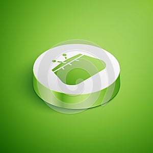 Isometric Wallet icon isolated on green background. Purse icon. Cash savings symbol. White circle button. Vector