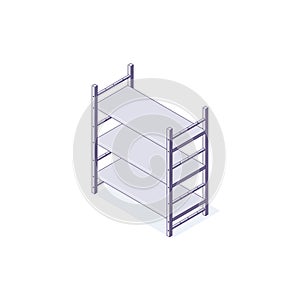 Isometric warehouse equipment rack shelf interior. 3d logistic racking interiors and stacking vector illustration