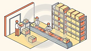 Isometric Warehouse with Forklifts, Efficient Logistics Operations, vector design Generative AI