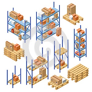 isometric warehouse shelvings cardboard box