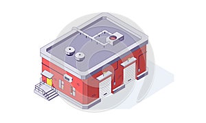 Isometric warehouse storage storehouse building. Delivery shipping logistic depot and interior vector illustration