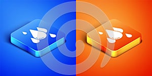 Isometric Water drop icon isolated on blue and orange background. Square button. Vector