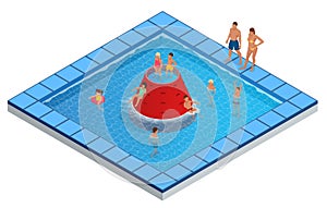 Isometric Water Park, Aquapark, Children s Slides vector illustration