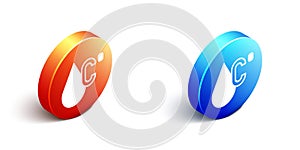 Isometric Water temperature icon isolated on white background. Orange and blue circle button. Vector