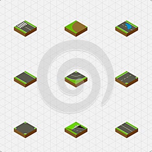 Isometric Way Set Of Plash, Down, Road And Other Vector Objects. Also Includes Bitumen, Road, Downward Elements. photo