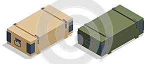Isometric Weapon box. Green ammunition boxes with rocket-propelled grenades RPGs photo