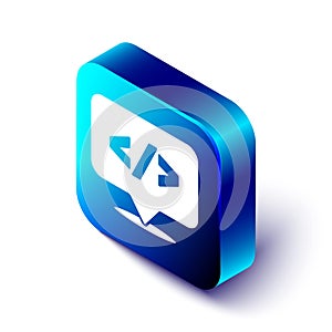 Isometric Web design and front end development icon isolated on white background. Blue square button. Vector