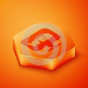 Isometric Web and graphic design icon isolated on orange background. Creative and development. Orange hexagon button