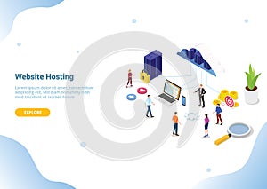 Isometric web or website hosting business service for web or website template landing homepage banner - vector