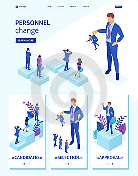 Isometric Website Template Landing page personnel change, the big boss keeps the employee the rest are afraid. Adaptive 3D