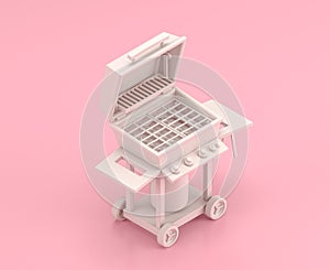 Isometric white barbecue in flat color pink room,single color white, cute toylike household objects, 3d rendering, 3d icon