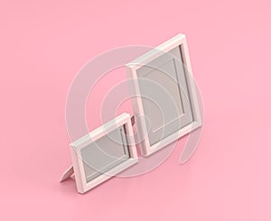 Isometric white horizontal and vertical two picture frames 3d Icon in flat color pink room,single color white, toylike cute