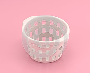 Isometric white  laundry basket in flat color pink room,single color white, cute toylike household objects, 3d rendering, 3d icon