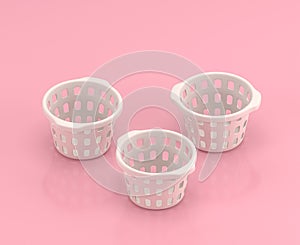 Isometric white  laundry basket in flat color pink room,single color white, cute toylike household objects, 3d rendering, 3d icon