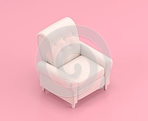 Isometric white lounge chairin flat color pink room,single color white, cute toylike household objects, 3d rendering, 3d icon