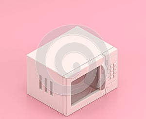 Isometric white microwave in flat color pink room,single color white, cute toylike household objects, 3d rendering, 3d icon