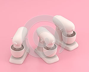 Isometric white mixer in flat color pink room,single color white, cute toylike household objects, 3d rendering, 3d icon