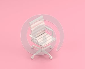 Isometric white office chair in flat color pink room,single color white, cute toylike household objects, 3d rendering, 3d icon