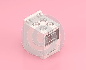 Isometric white oven in flat color pink room,single color white, cute toylike household objects, 3d rendering, 3d icon