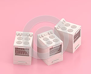 Isometric white oven in flat color pink room,single color white, cute toylike household objects, 3d rendering, 3d icon