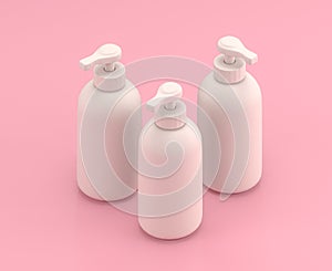 Isometric white soap dispenser in flat color pink room,single color white, cute toylike household objects, 3d rendering, 3d icon