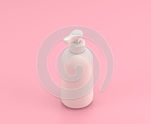 Isometric white soap dispenser in flat color pink room,single color white, cute toylike household objects, 3d rendering, 3d icon