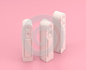 Isometric white  tall stereo cabin in flat color pink room,single color white, cute toylike household objects, 3d rendering, 3d