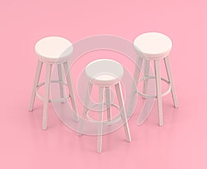 Isometric white tall stool in flat color pink room,single color white, cute toylike household objects, 3d rendering, 3d icon