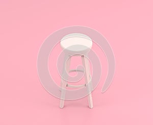 Isometric white tall stool in flat color pink room,single color white, cute toylike household objects, 3d rendering, 3d icon