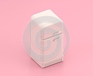 Isometric white  vintage refrigerator in flat color pink room,single color white, cute toylike household objects, 3d rendering, 3d