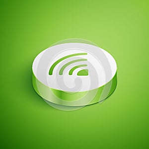 Isometric Wi-Fi wireless internet network symbol icon isolated on green background. White circle button. Vector
