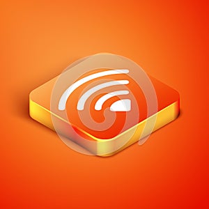 Isometric Wi-Fi wireless internet network symbol icon isolated on orange background. Vector