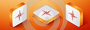 Isometric Wind rose icon isolated on orange background. Compass icon for travel. Navigation design. Orange square button