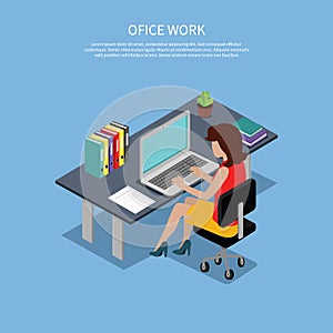 Isometric Woman Office Work Interior Design