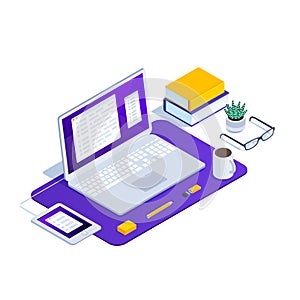 Isometric workplace of the programmer.