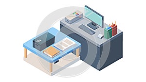 Isometric Workstation with Computer and Documents, vector design Generative AI