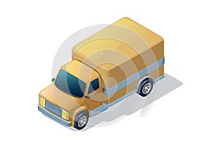 isometric yellow delivery truck