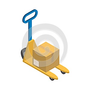 Isometric yellow stacker with cardboard delivery box photo