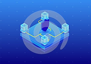 Data center security concept. Isometric 3D vector illustration of a cloud server farm