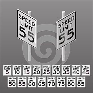 Isometry ilustration of road sign speed limit