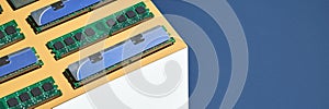 Isometry trendy cube concept. Computer memory module. Yellow and blue