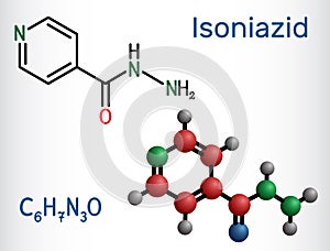 Isoniazid, isonicotinic acid hydrazide, INH molecule. It is antibiotic, used to treat mycobacterial infections, primarily
