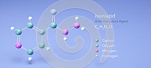 isoniazid molecule, molecular structures, antituberculosis agent, 3d model, Structural Chemical Formula and Atoms with Color